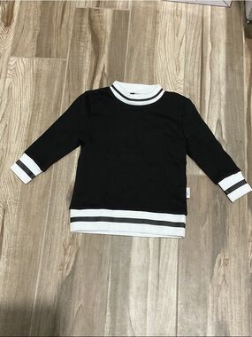 Kids Black & White Striped Trim Pullover Top